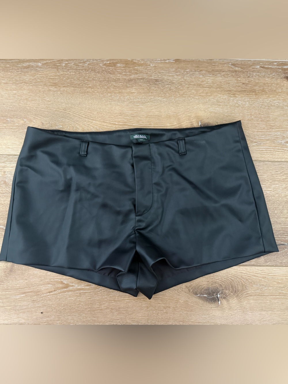 Black Low Rise Leather Mini Shorts